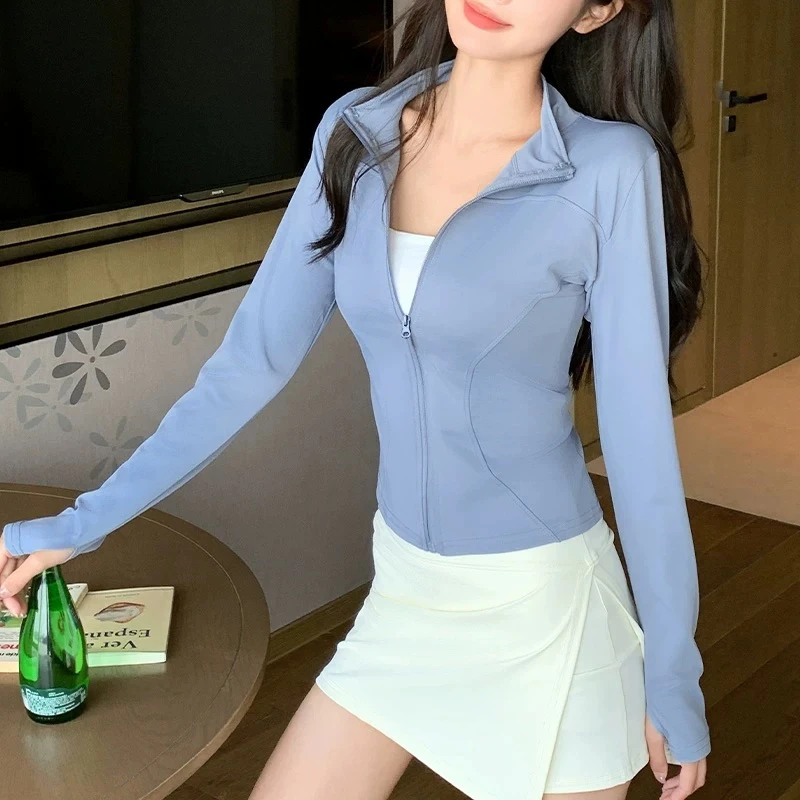 速干衣夏季防晒运动外套女紧身瑜伽服长袖上拉链开衫跑步健身上衣