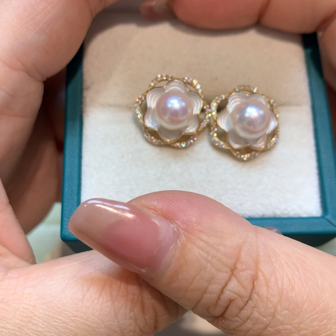 海水珍珠耳饰银S925镶嵌