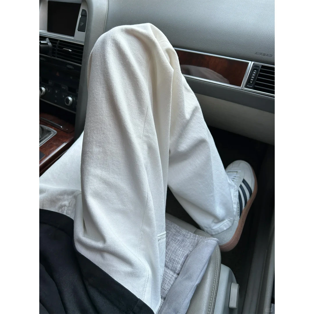 白色微喇直筒牛仔裤男款夏季美式vibe高街裤子痞帅潮牌显瘦休闲裤