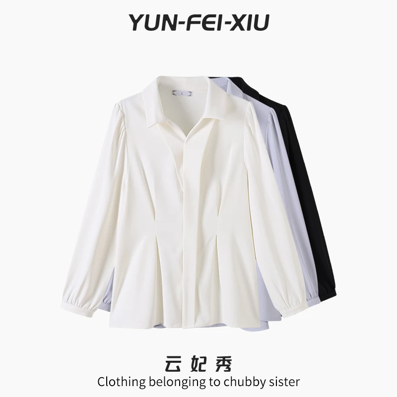 云妃秀大码女装衬衫时尚休闲宽松显瘦减龄纯色简约Polo领夏季9651