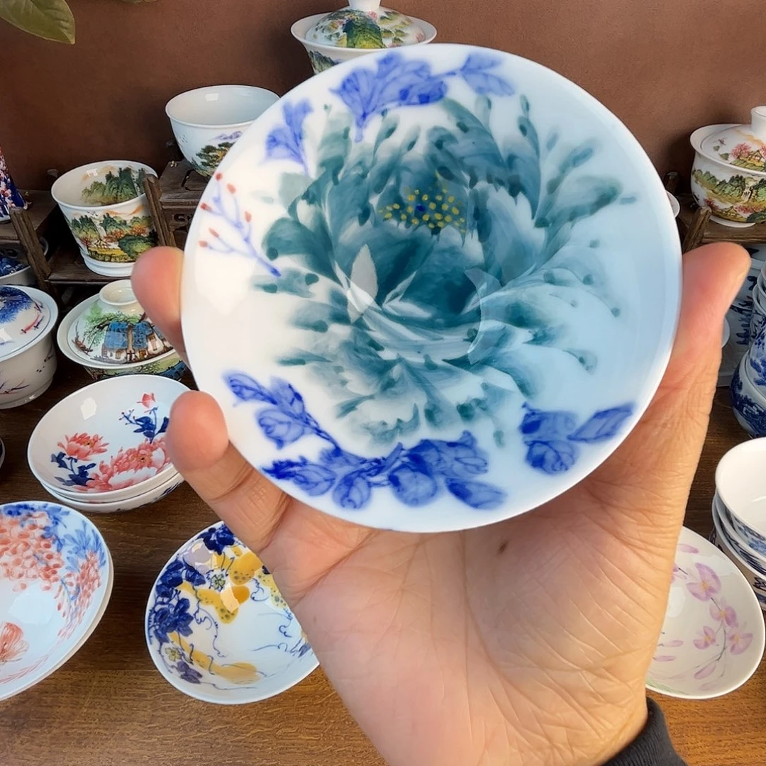 忠意堂釉下彩绿牡丹微瑕不退