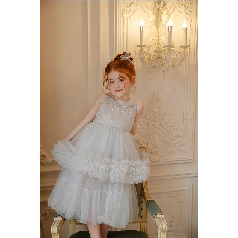 2025夏”白月繁星”女童挂脖亮片网纱礼服连衣裙2528