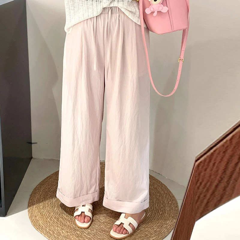 女士新款裤子大码女装直筒裤松紧高腰休闲裤胖mm百搭慵懒宽松长裤