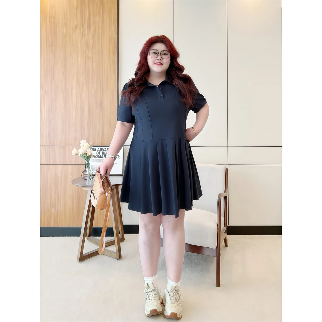 断码捡漏~夏樱絮雪 / 网球少女修身POLO领连衣裙14895花契大码胖