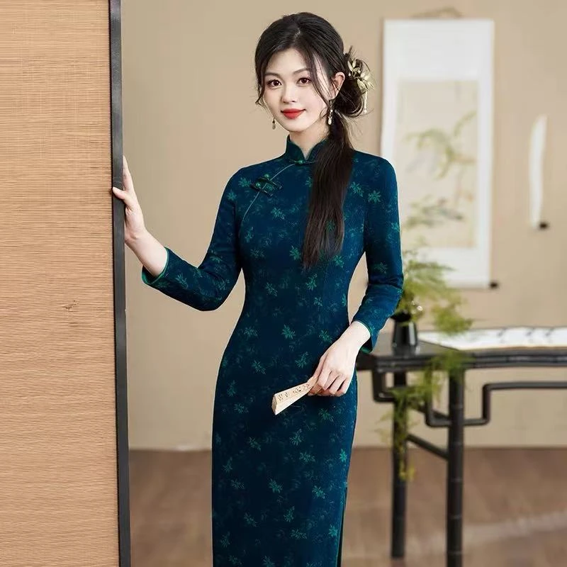 984 8-1-3年轻款绝美淑女范旗袍新款秋季女高端日常连衣裙