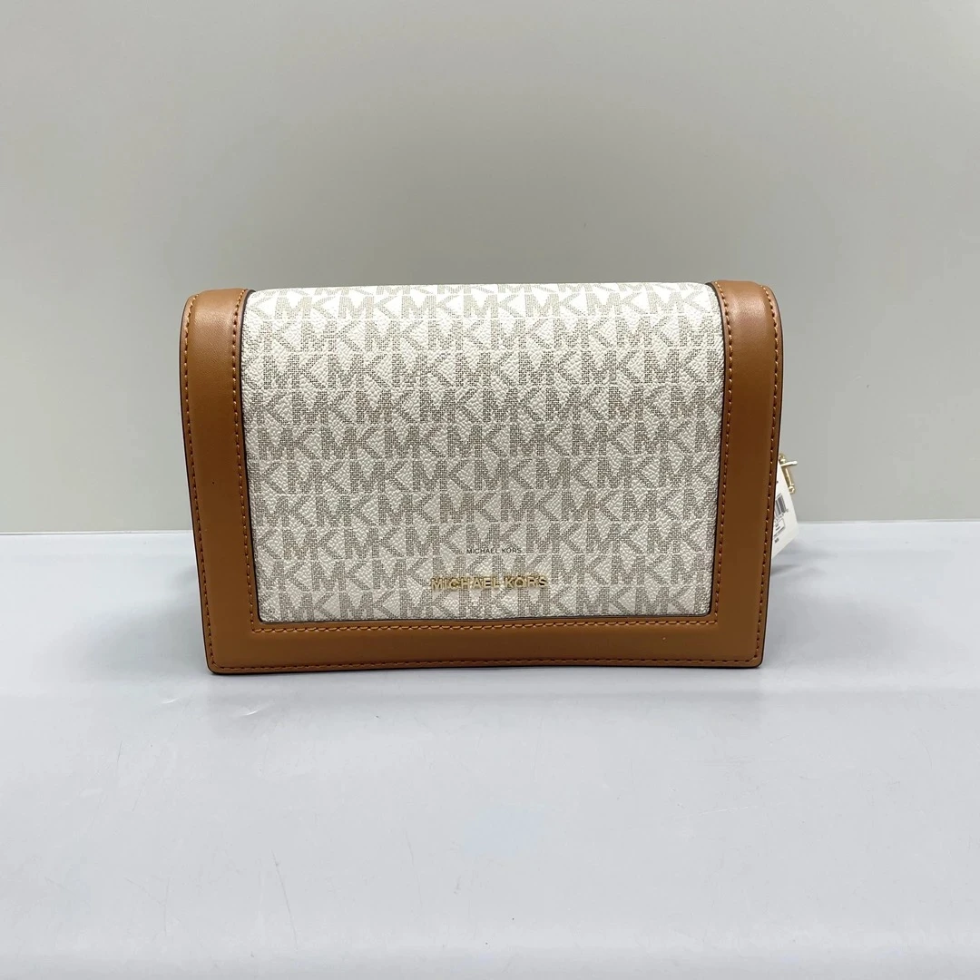 99新 MICHAEL KORS/迈克高仕 棕拼老花斜挎包22*14*7cmE020712