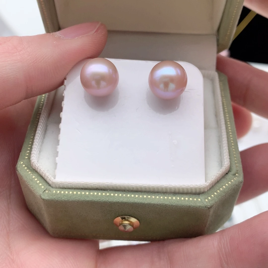淡水珍珠10-11mm紫珠素钉银S925镶嵌