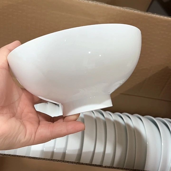 瓷片高白泥6.5英寸小高脚面碗四个，微瑕包邮