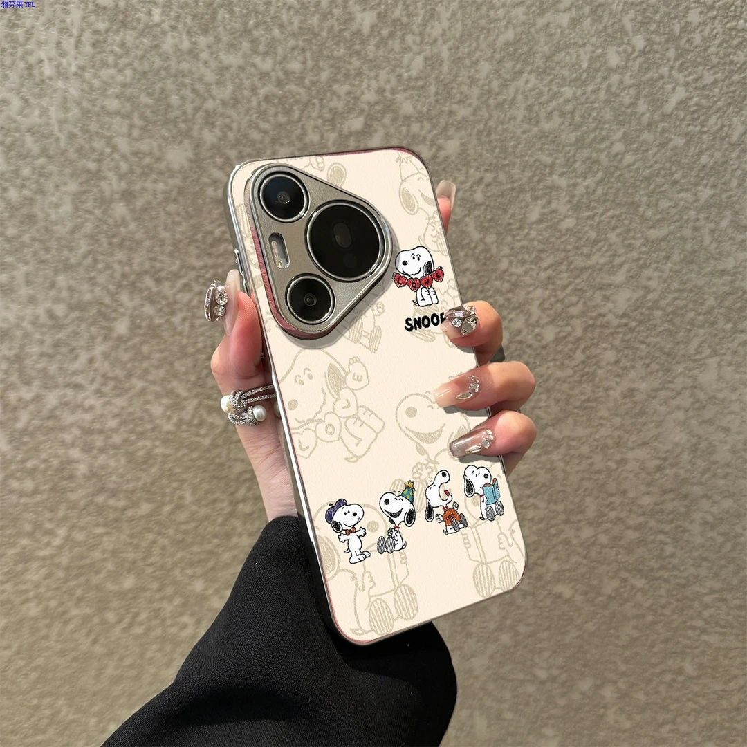 卡通可爱史努比适用华为pura70pro壳新款p80电镀小羊皮60个性mate