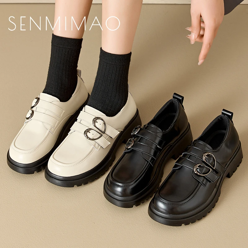 乐福鞋女2025春秋英伦单鞋新款平跟厚底工作鞋百搭真牛小皮鞋软底