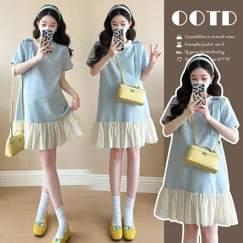 2025夏季新款孕妇立体浮雕花朵拼接韩版时尚连衣裙小个子