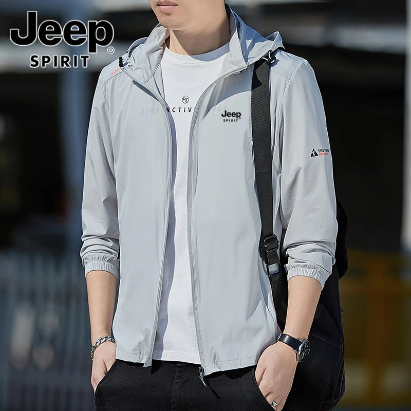 JEEPSPIRIT冰丝防晒衣男夏季钓鱼薄款速干防紫外线连帽防晒服外套