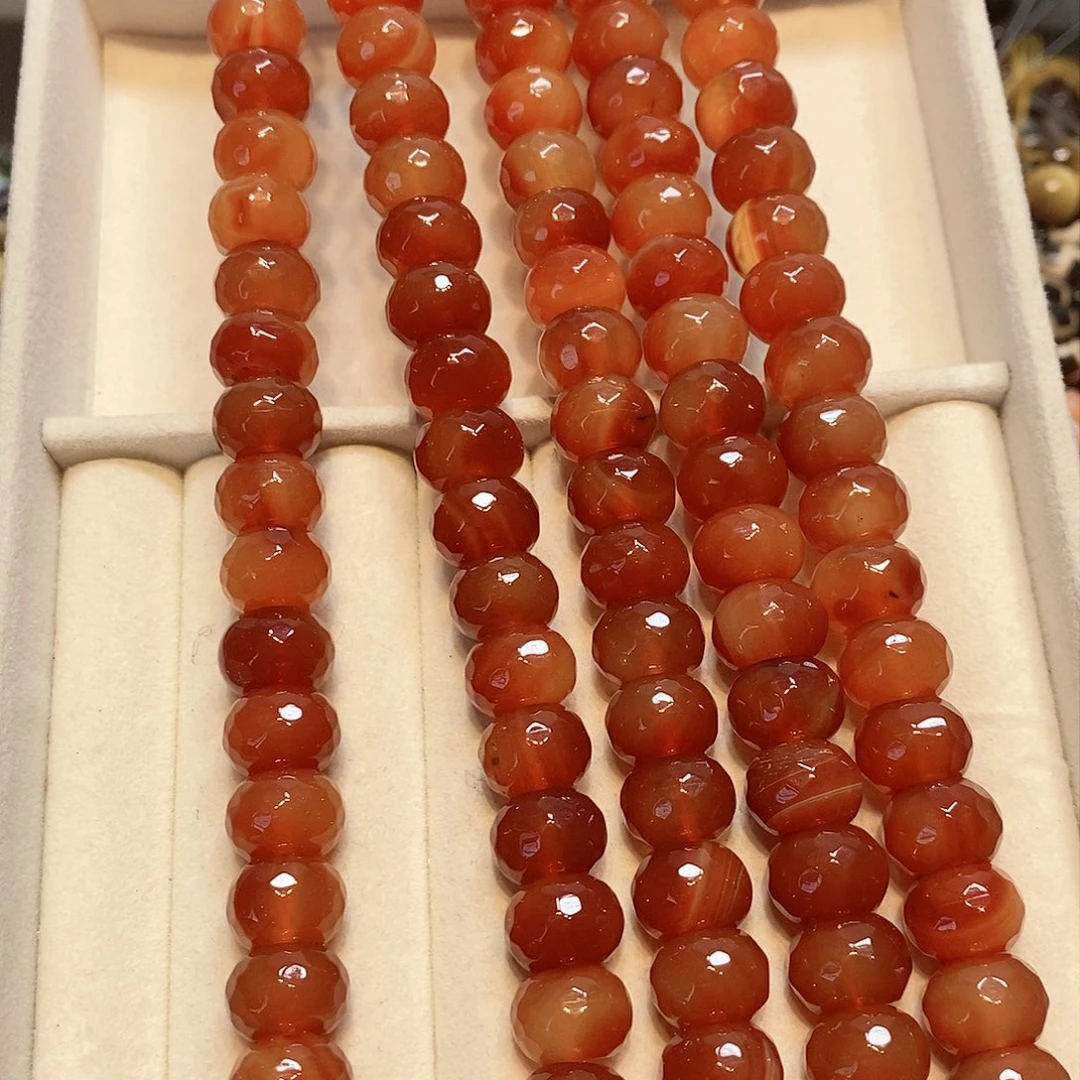散珠玛瑙/玉髓14mm定型切面红玛瑙一条