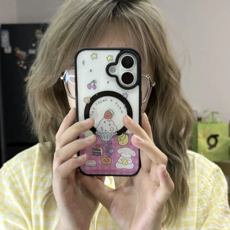 奥菲顿粉格甜品小白狗适用iPhone16/15pro苹果14磁吸手机壳13套12
