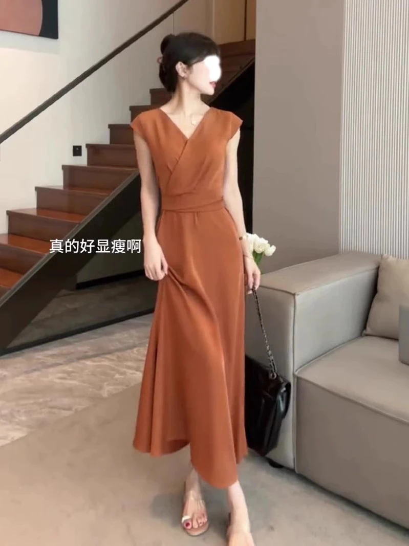 376 南瓜色高级感显瘦法式连衣裙（AS18）