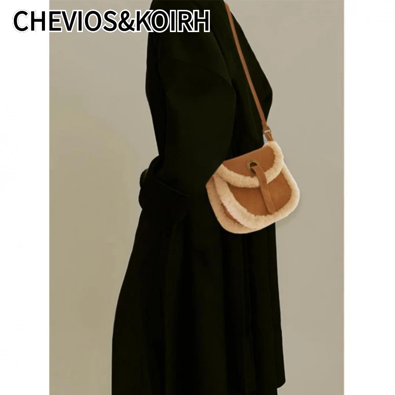 CHEVIOS&KOIRH百搭时尚20252025冬季新款韩版毛毛包女式单肩斜挎