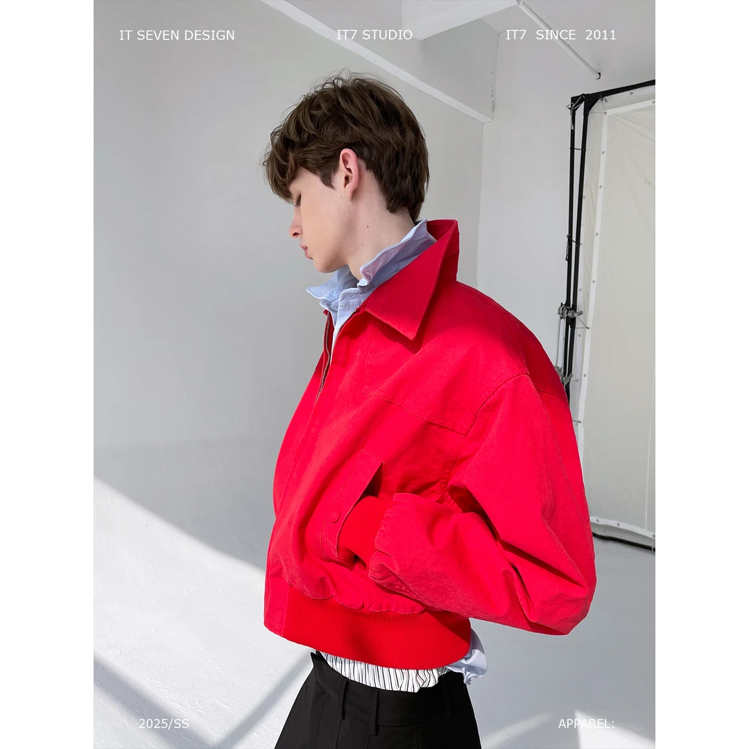 it7【迈阿密限定】巴恩风纯棉复古短款红夹克外套