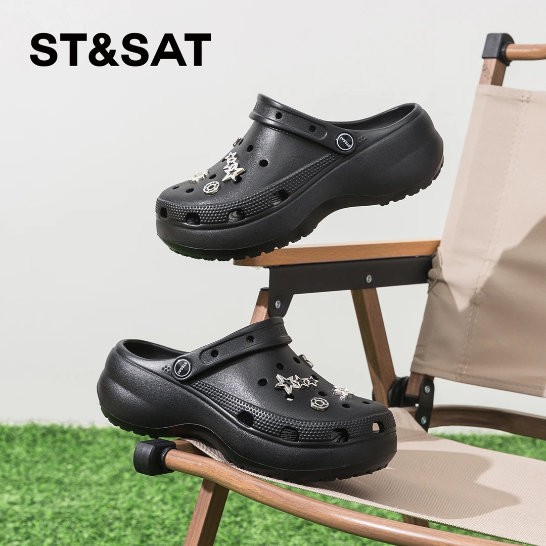 星期六可爱洞洞鞋2025新款夏季爆款透气外穿拖鞋厚底增高韩版凉鞋