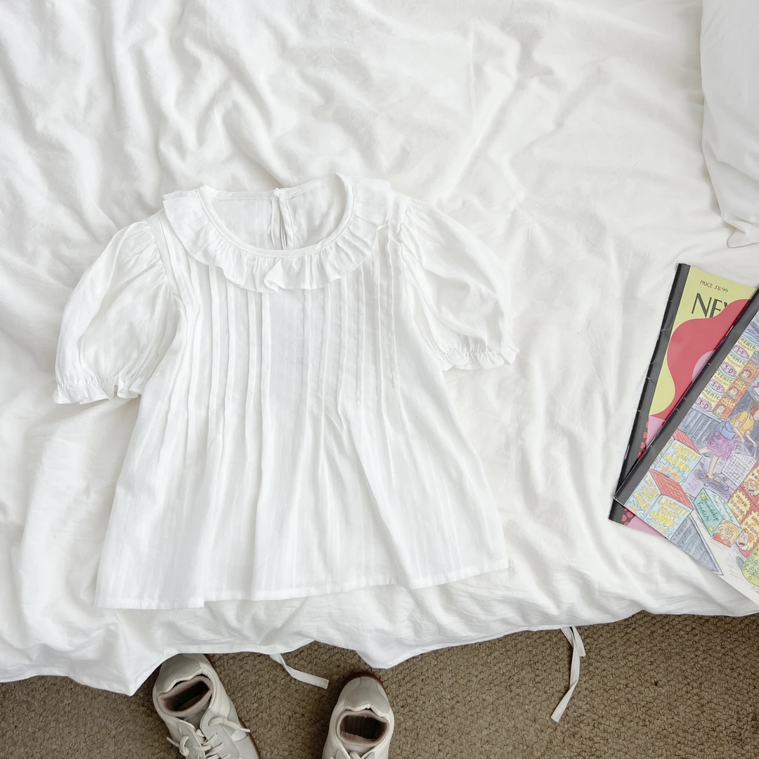 （现货）女童夏季纯色娃娃衫短袖衬衫薄款夏天小女孩衬衣XAYXW52565