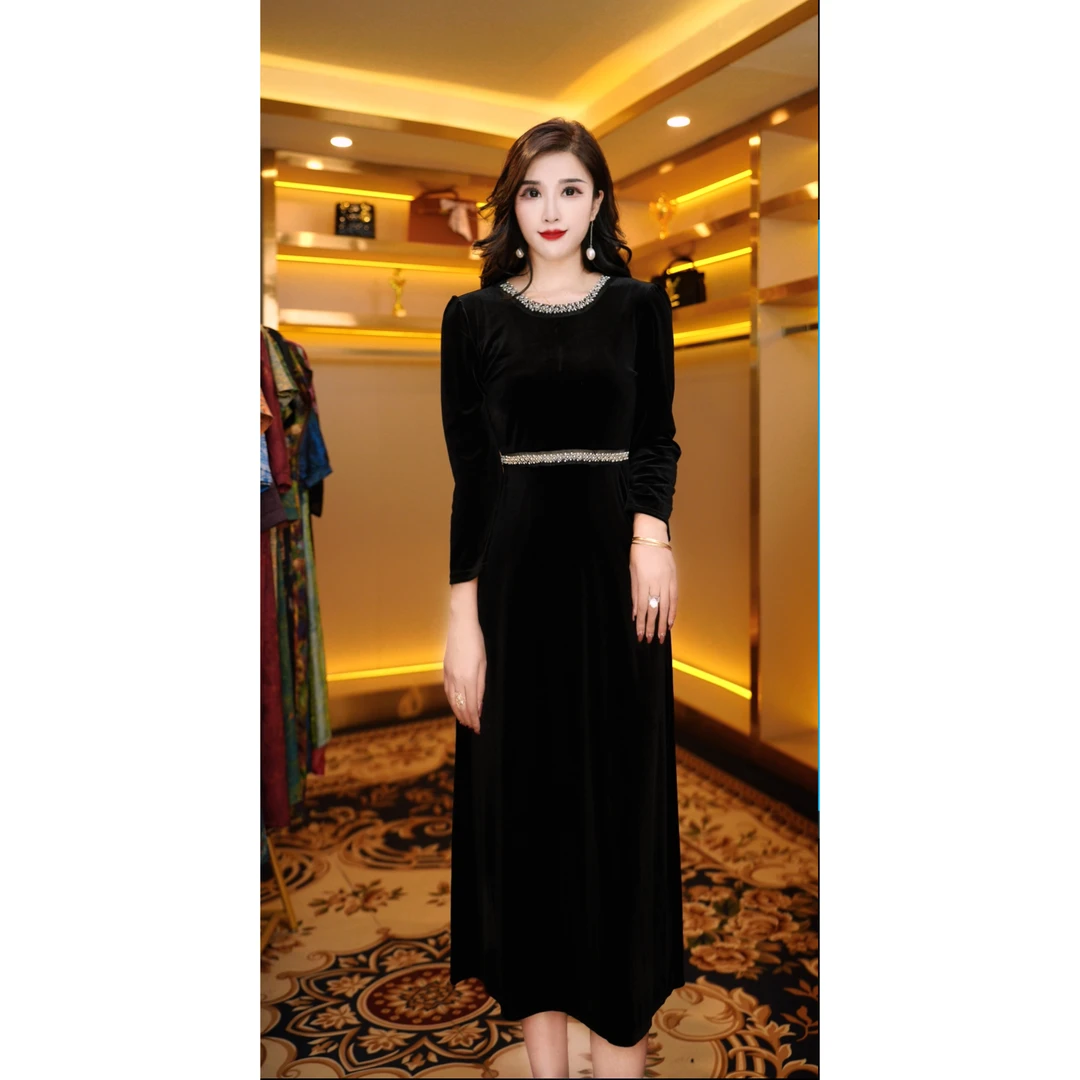 H1804新款丝绒气质显瘦连衣裙