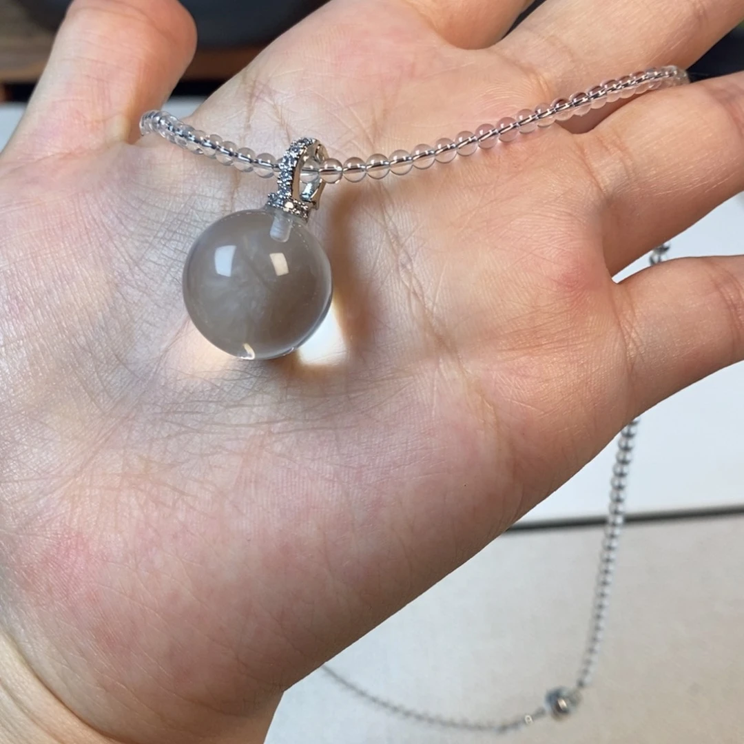 项链白水全净体 圆珠3圆珠吊坠