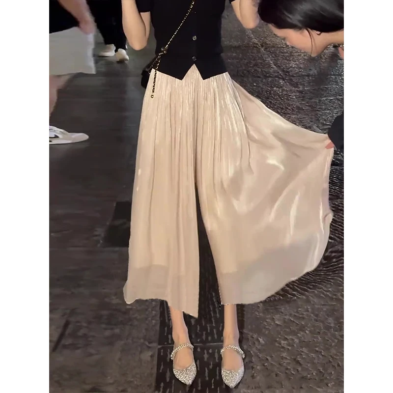 拉夏贝尔高级感流光纱裙裤女夏季2025新款显瘦百搭甩裤休闲阔腿裤