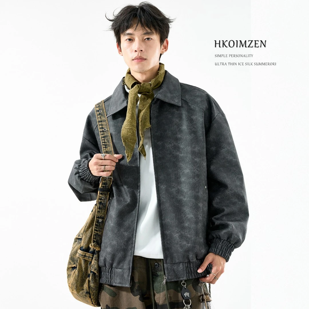 男装秋季款美式高街翻领皮衣夹克2025新款痞帅爆款男士工装外套