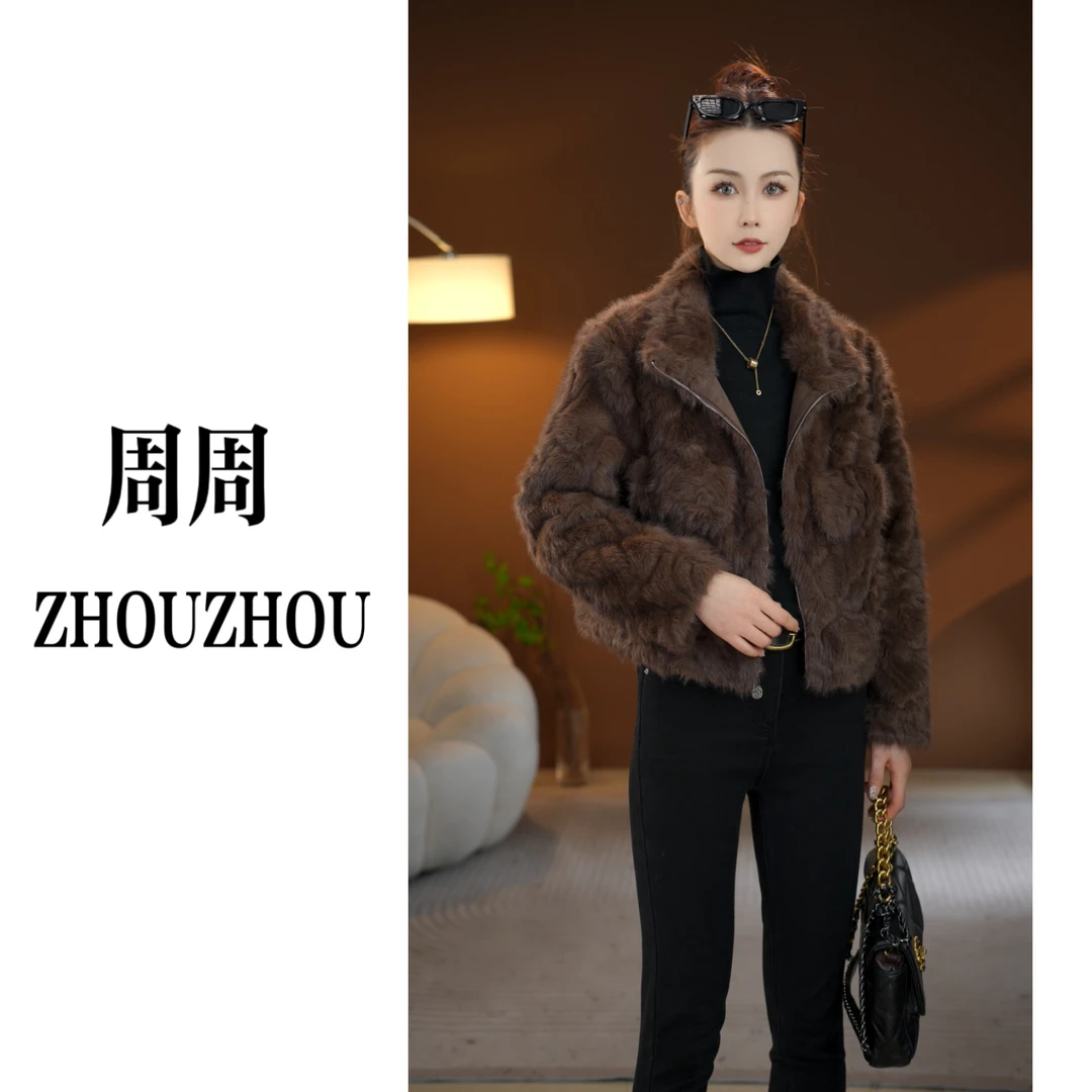 冬季爆款女士毛毛短款外套时尚百搭气质翻领立领轻奢休闲设计师