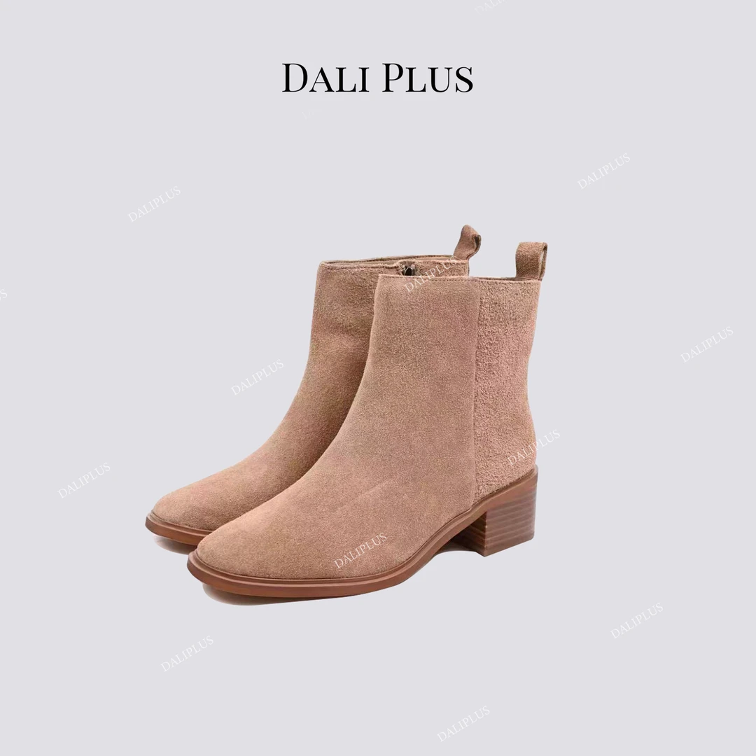 DALI PLUS真皮磨砂瘦瘦靴 切尔西短靴中筒烟筒靴-D5CH5234