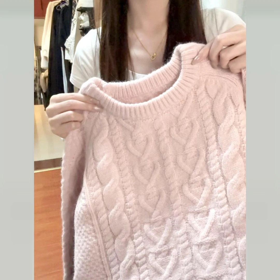 粉色慵懒风针织衫毛衣女款2026新款秋季小个子高级感穿搭气质上衣
