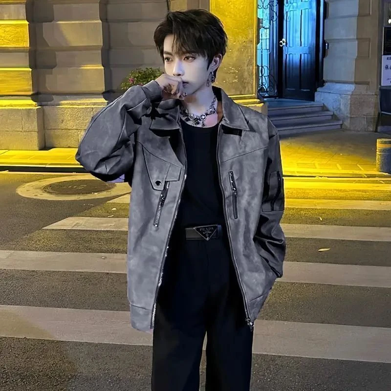 春秋高级感insPU外套男女短款潮牌vintage美式皮美式vintage皮衣