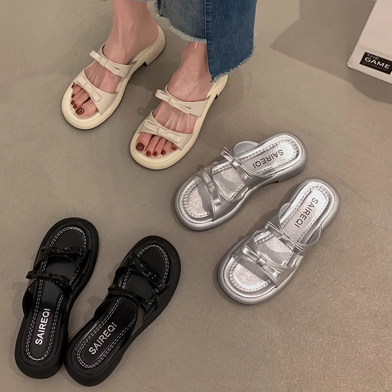 贾不假拖鞋女外穿2025新款夏季时尚法式复古时尚配裙子粗跟凉拖鞋