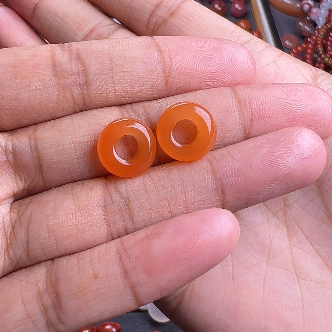 南红玛瑙未镶嵌珠宝奇石卡环一对12mm