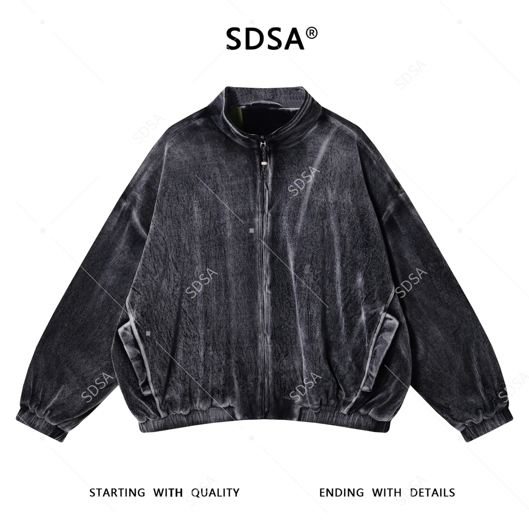 SDSA男士秋冬新款痞帅男装潮牌绒面拉链立领夹克百搭时尚宽松复古