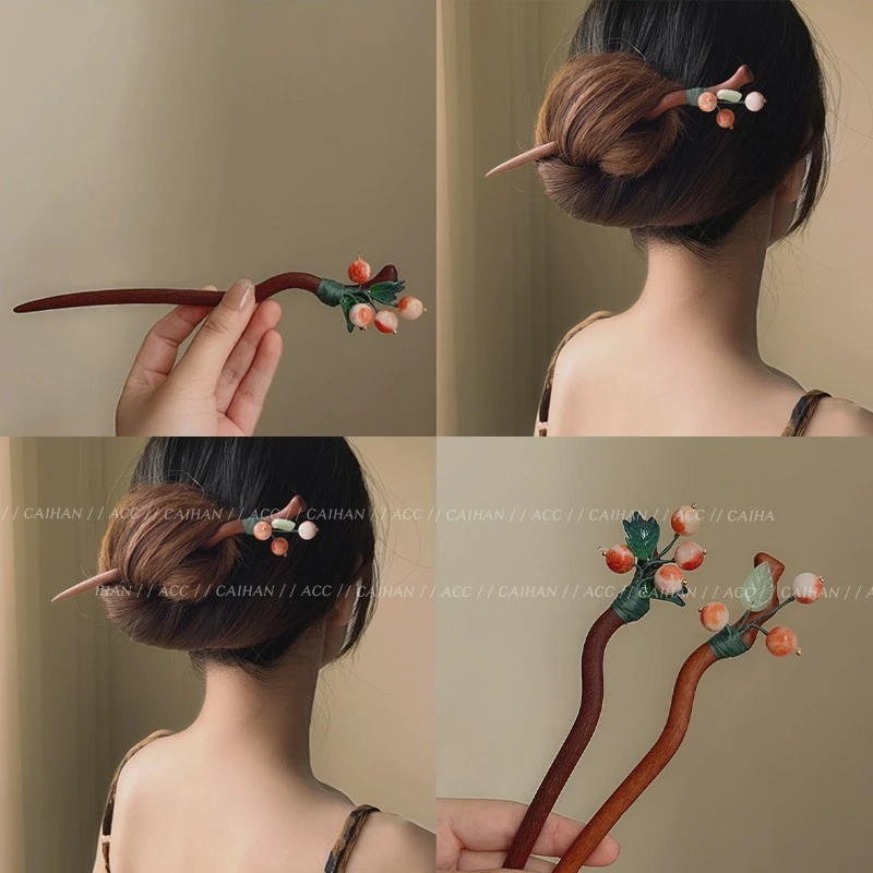 相思果~气质发簪古风汉服头饰ins新中式檀木簪子女高级感盘发发饰