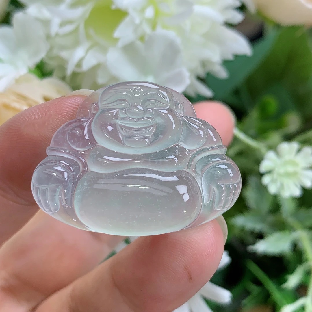 缅甸天然翡翠A货一刀玻璃种起钢佛公吊坠怜尺寸24.7/33.6/5.7mm