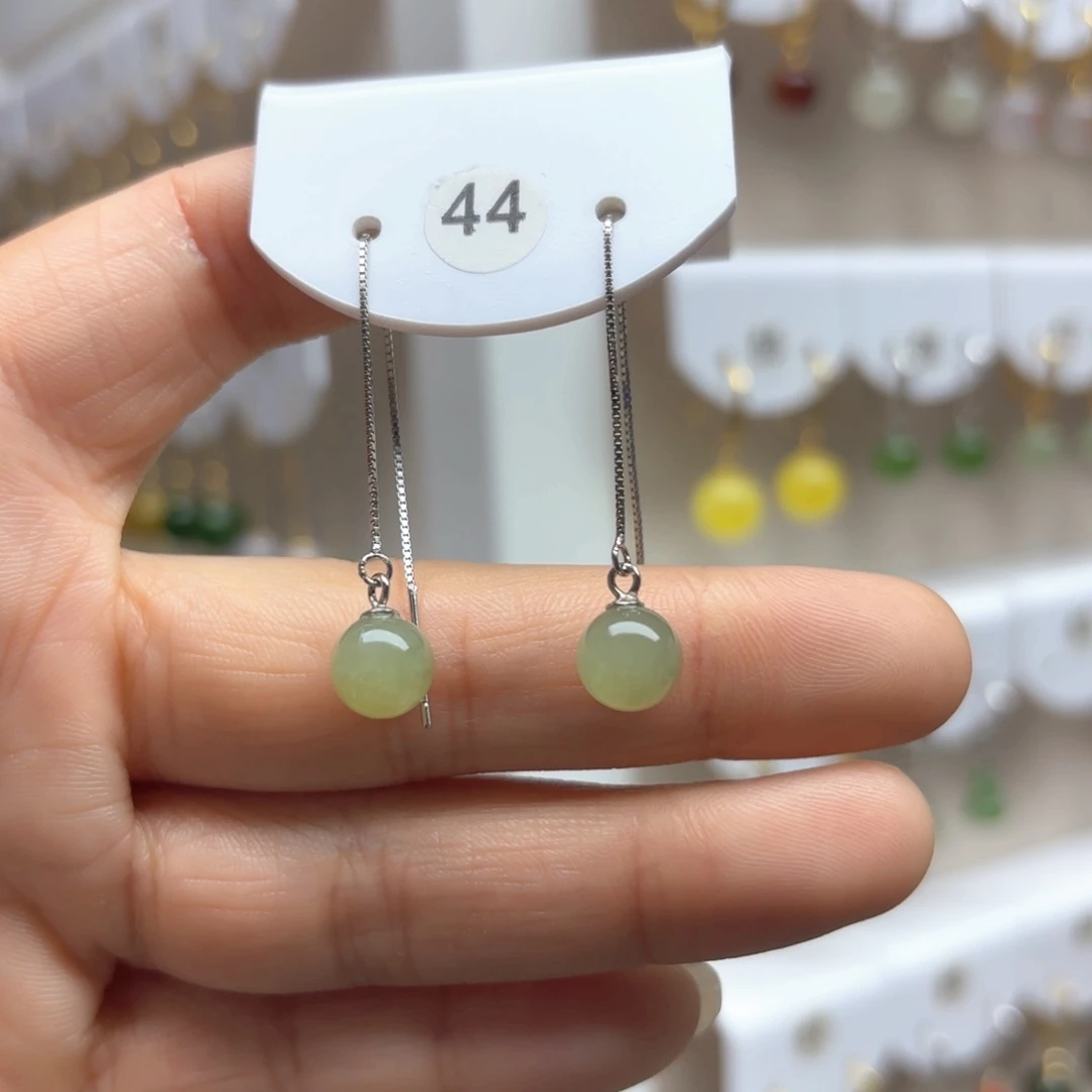 和田玉耳饰银S925镶嵌