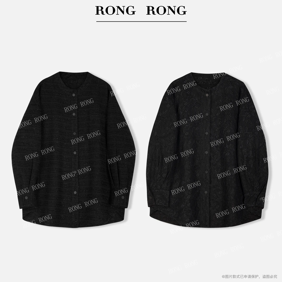 溶溶S【星墨古韵】RONGRONG 圆领钩花镂空双面穿小香风外套G-Z0411
