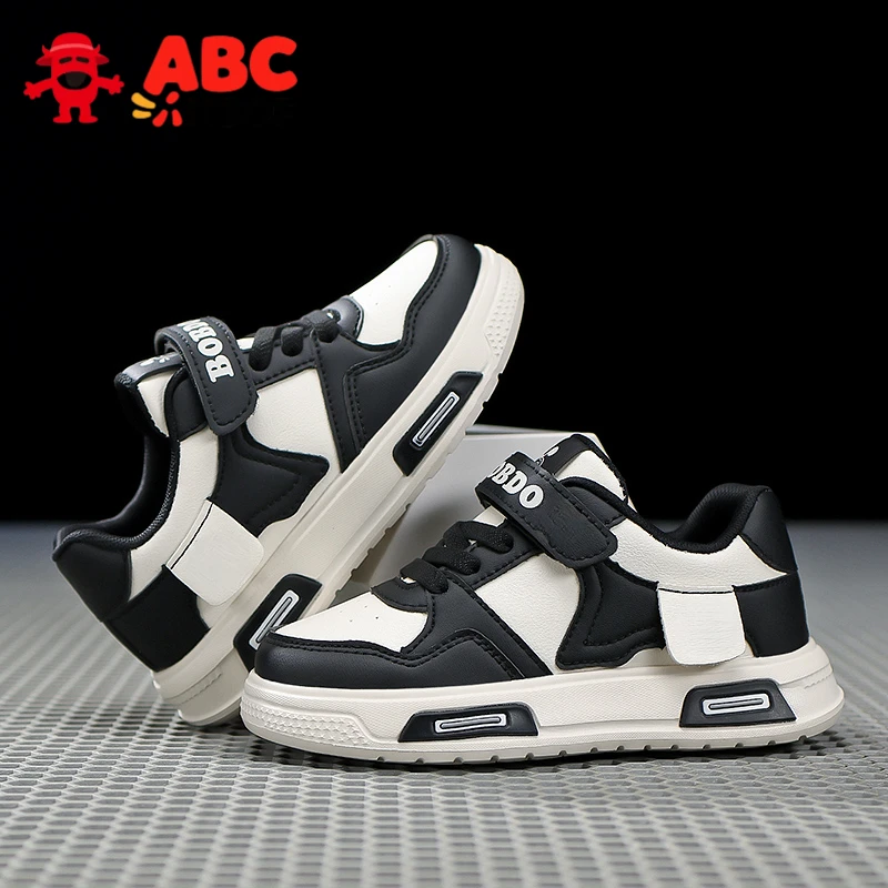 ABC NBOF男童板鞋2025春秋新款皮面防水中小学生男孩软底儿童运动