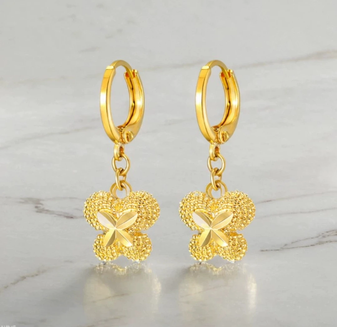 铜合金耳饰 精美时尚【实心车花四叶草耳筘】百搭饰品