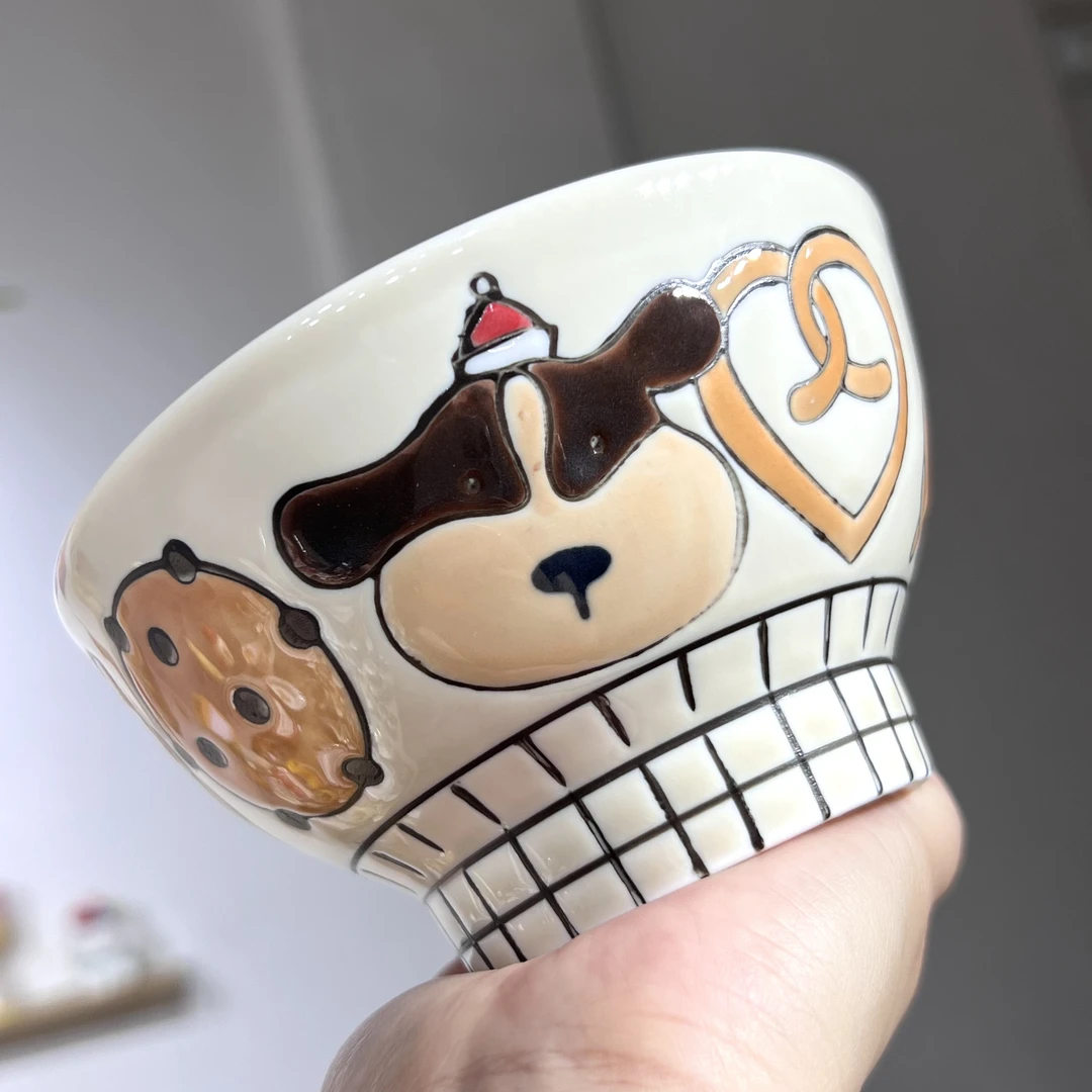 【嘟嘟好】小狗面包斗笠碗陶瓷米饭碗5英寸汤碗家用小狗可爱早餐碗