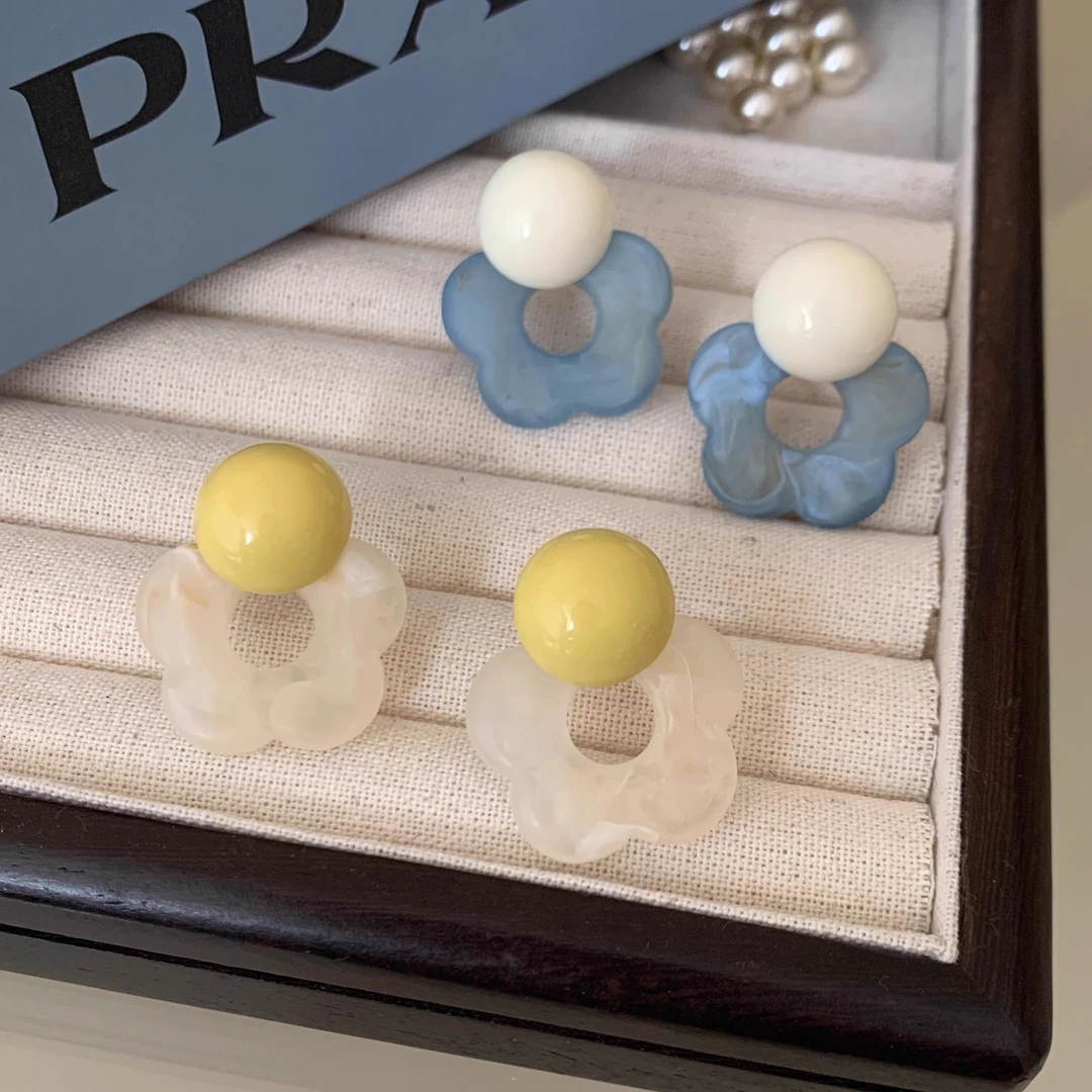 盐系晕染清新花朵耳钉银针夏轻奢小众耳环2025新款设计感高级耳饰