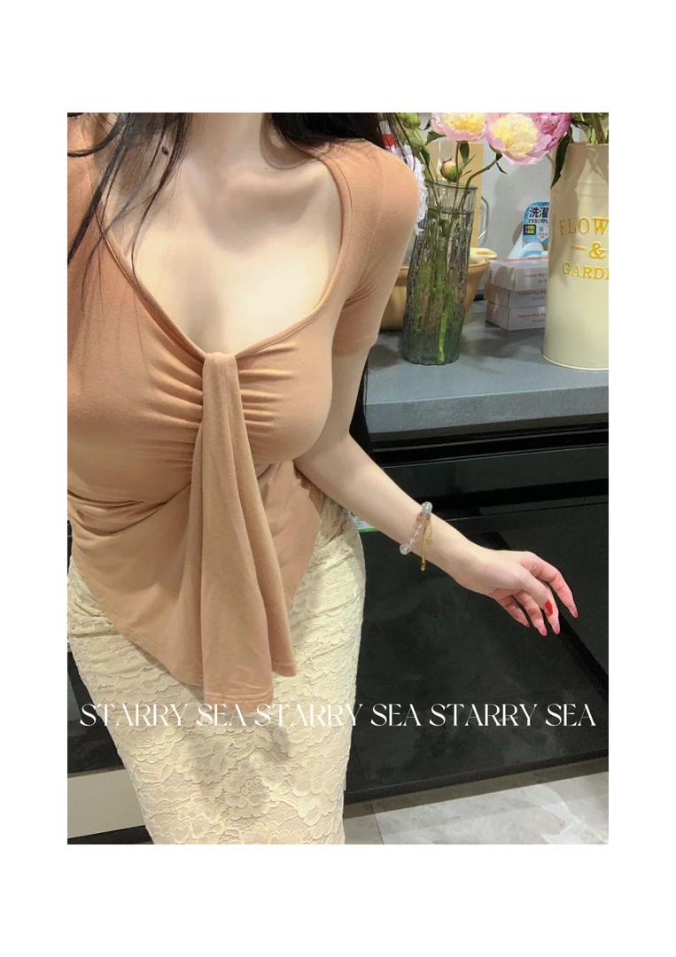 福利JE【超柔肤感】海鸥领飘带纯欲气质修身褶皱上衣#JE0013SY