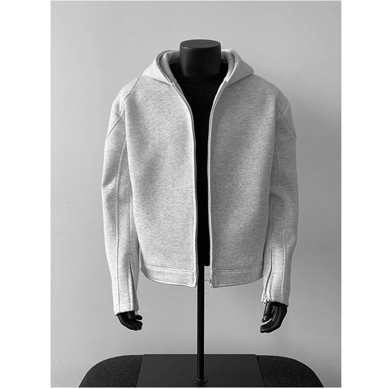 超大码300斤美式高街拼接连帽卫衣秋冬情侣复古休闲纯色开衫外套