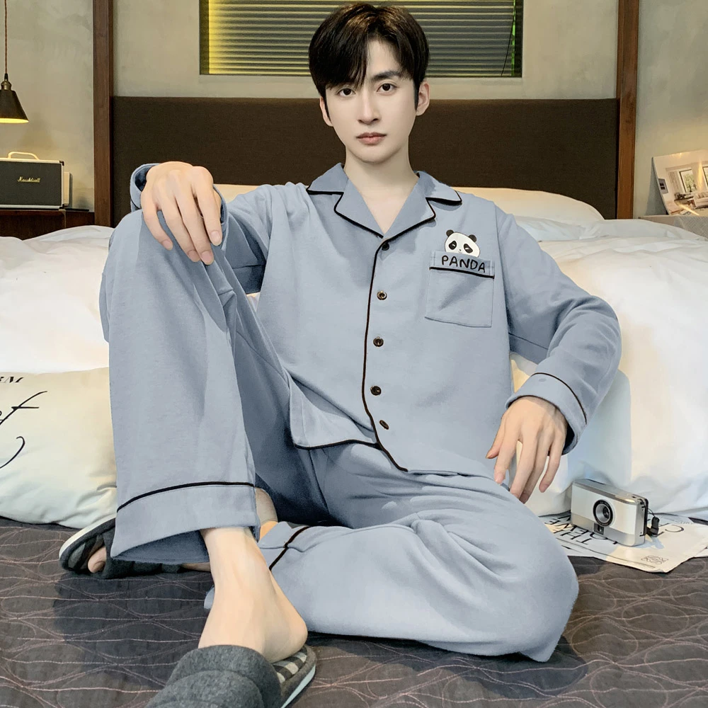 双面纯棉睡衣男秋款长袖长裤秋冬季青少年卡通全棉男款家居服套装