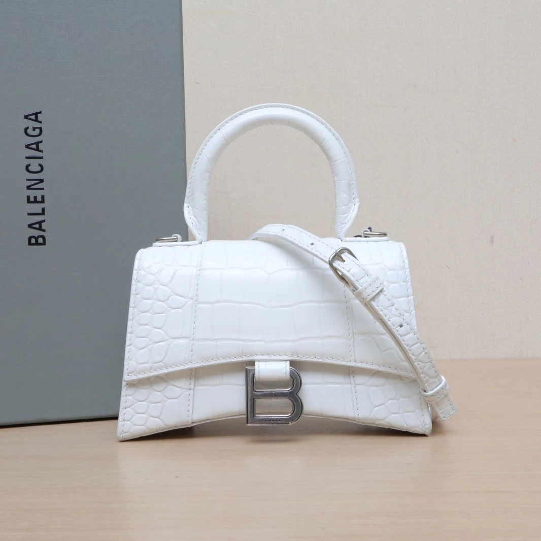 95新 Balenciaga/巴黎世家 【娇】沙漏手袋 XS码 银扣皮革C 991840