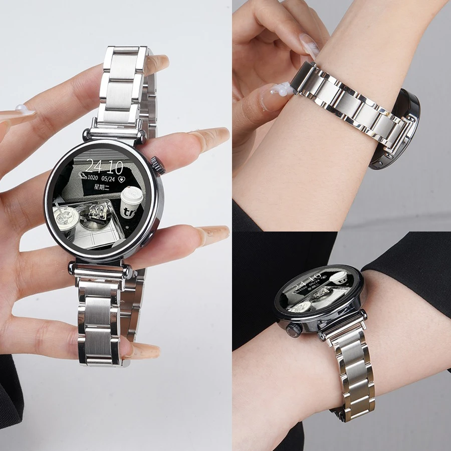 夏天透气不锈钢表带适用华为手表GT6表带女GT5手表金属高级感表带