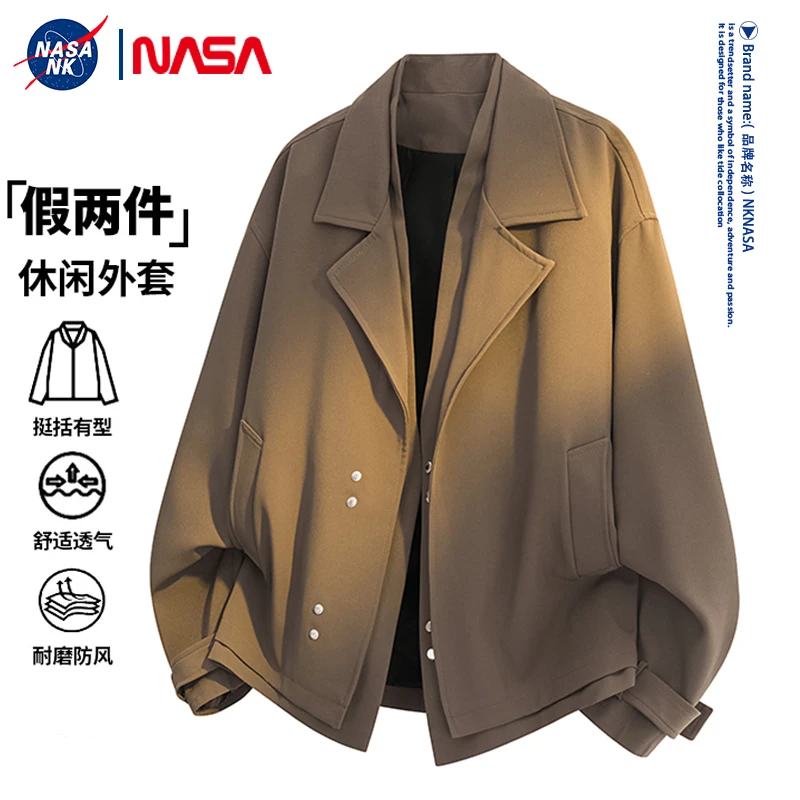 NASA联名假两件韩系外套男生春秋季百搭痞帅设计感潮流西装领夹克