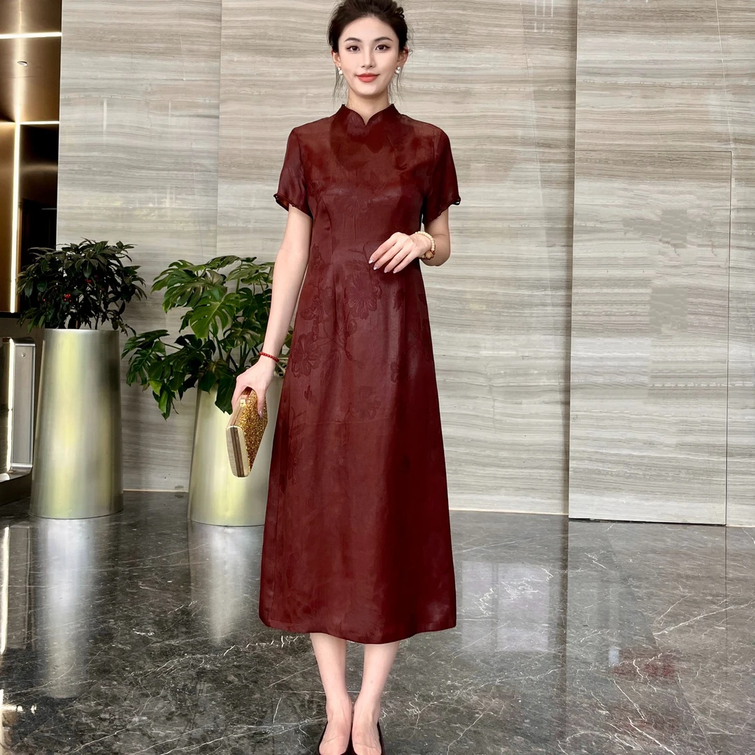 FSSIA琨瑶｜红云纱花萝新中式短袖连衣裙婚礼旗袍礼服裙MS-5126