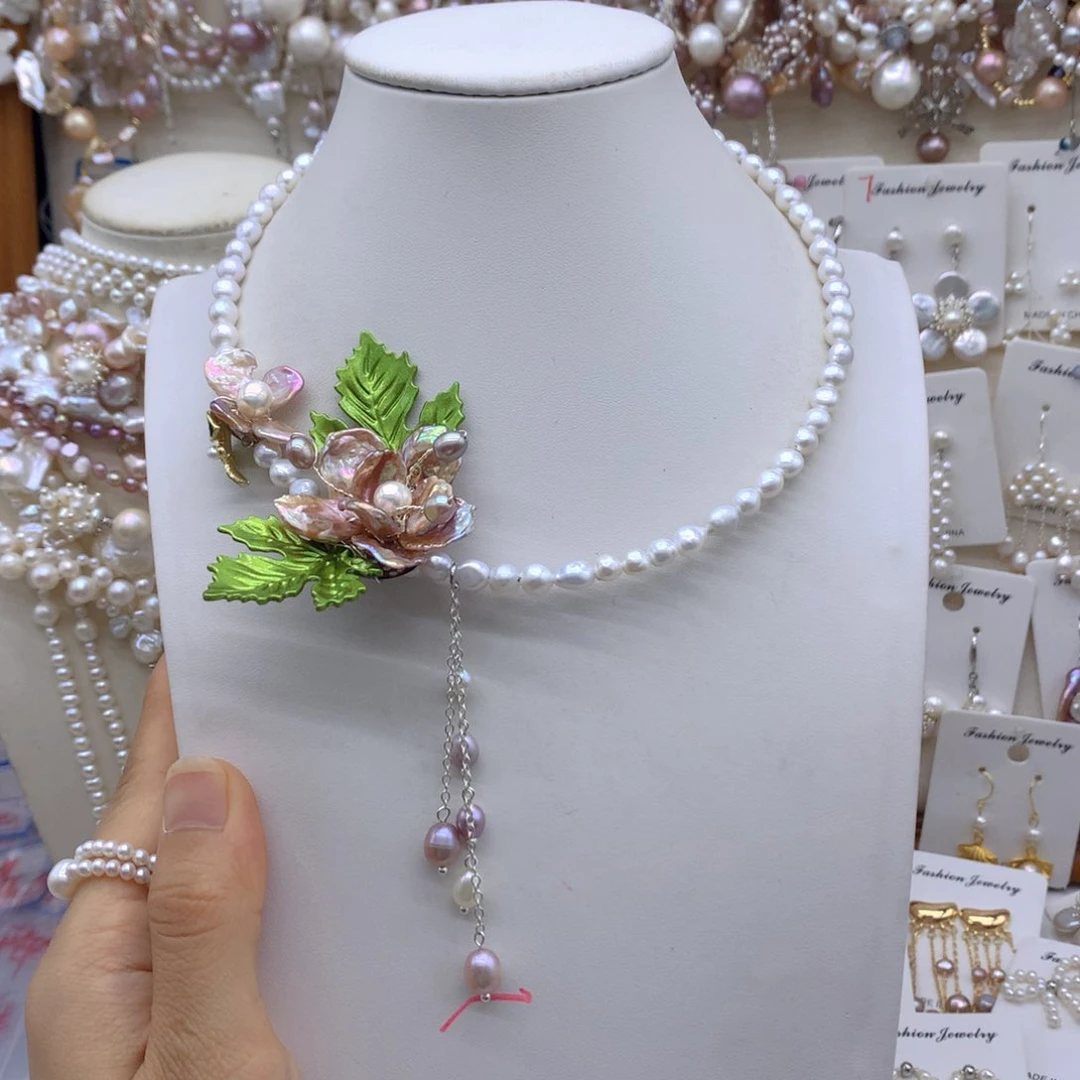 ꧁***꧂合金淡水珍珠耳饰项链